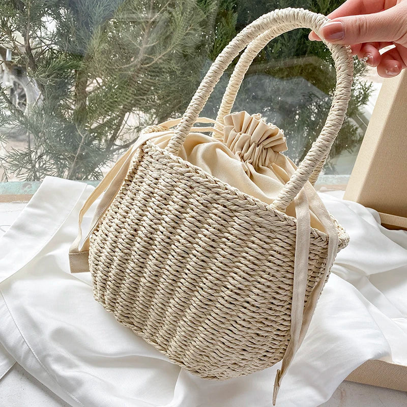 Women Summer Straw Rattan Woven Tote Small Clutch Bags Retro Ladies Beach Basket Handbags Vacation Travel Shopping Purse Bolsos