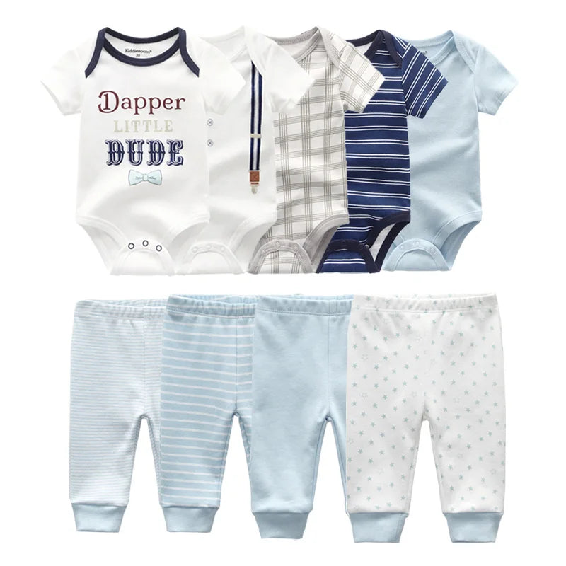 6/9/10PCS Baby Girl Clothes Newborn Solid Bodysuits+Pants Cotton Baby Boy Clothes Short Sleeve Girls Baby Clothing Cartoon