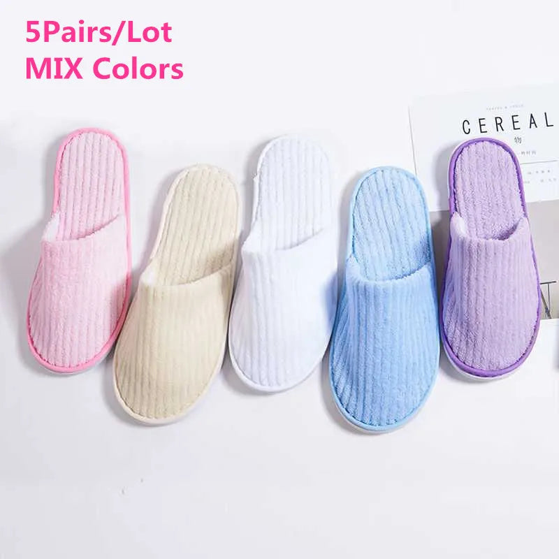 5 Pairs Winter Slippers Men Women  Hotel Disposable Slides Home Travel Sandals Hospitality Footwear One Size on Sale
