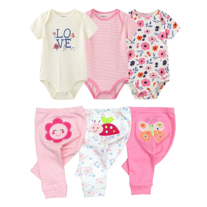 6/9/10PCS Baby Girl Clothes Newborn Solid Bodysuits+Pants Cotton Baby Boy Clothes Short Sleeve Girls Baby Clothing Cartoon