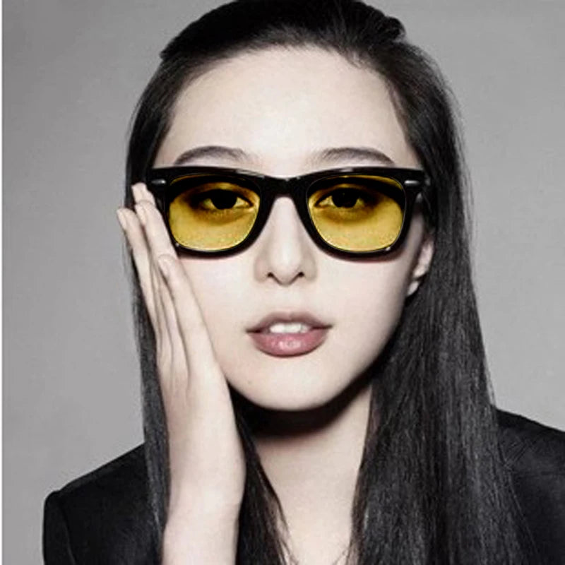Unisex Square Yellow Lenses Night-Vision Glasses Driving Glasses Men Women Windproof Driving Goggle Sunglasses for Male Women