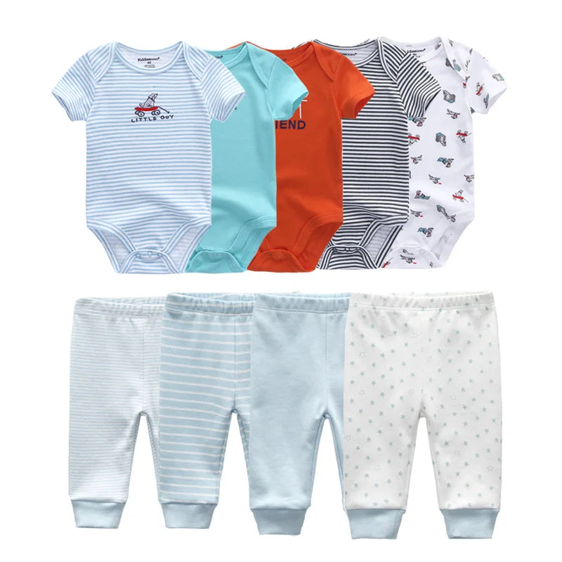 6/9/10PCS Baby Girl Clothes Newborn Solid Bodysuits+Pants Cotton Baby Boy Clothes Short Sleeve Girls Baby Clothing Cartoon