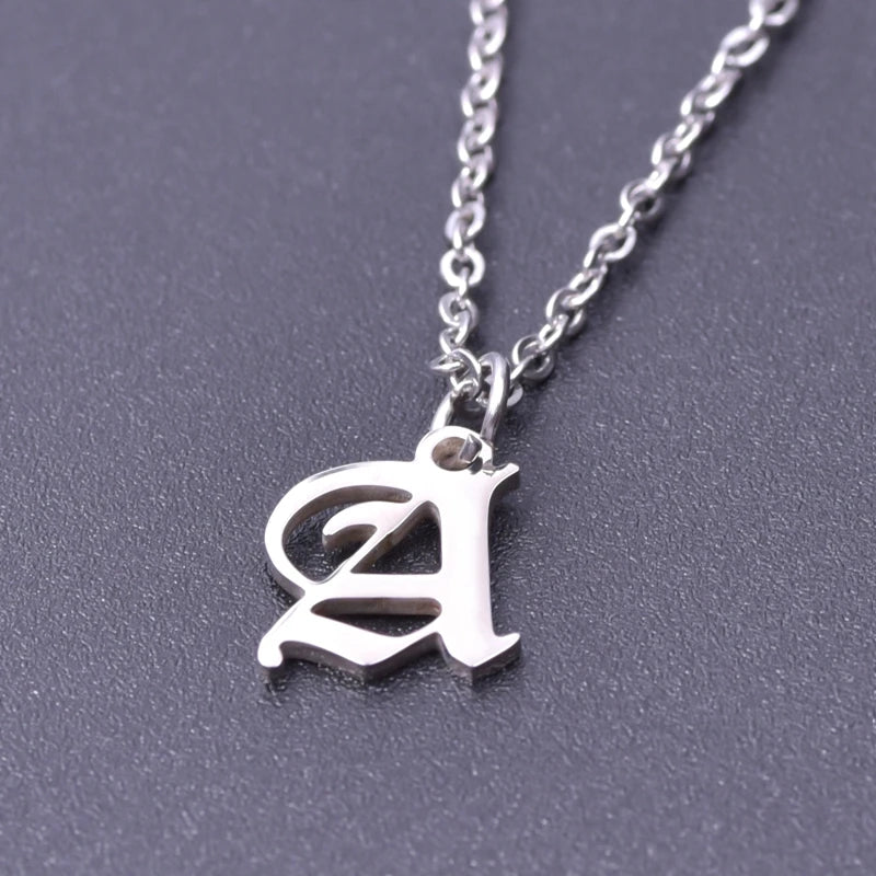 2pcs Stainless Steel Initial Necklace For Men Women Chain Old English Pendant 26 Letters Statement Necklaces Jewelry Couple Gift