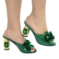 Latest Green Color African Pumps Shoe Summer High Heels Italy Women Wedding Shoes Rhinestone Elegant Women Summer Slipper Shoes