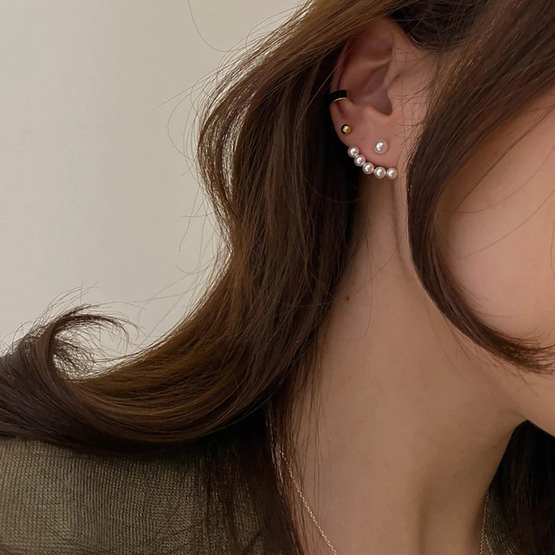 New Imitation Pearl Stud Earrings for Women Geometric Crystal Zircon Stars Earring Birthday Party Banquet Jewelry