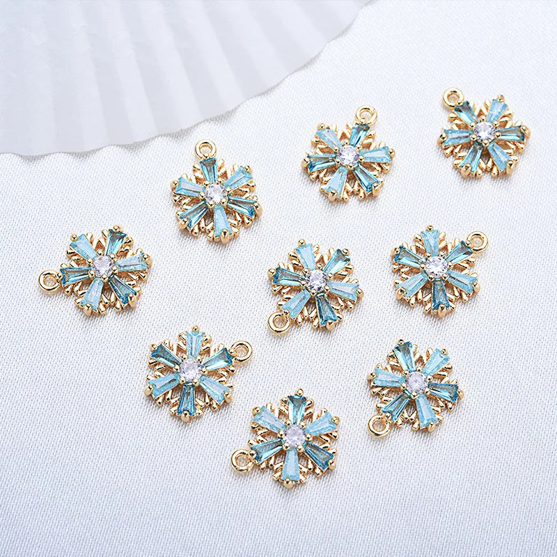 (913)4PCS 13x10MM 24K Gold Color Brass with Zircon Snowflake Charms Pendants Brass With High Quality Diy  Findings Accessories