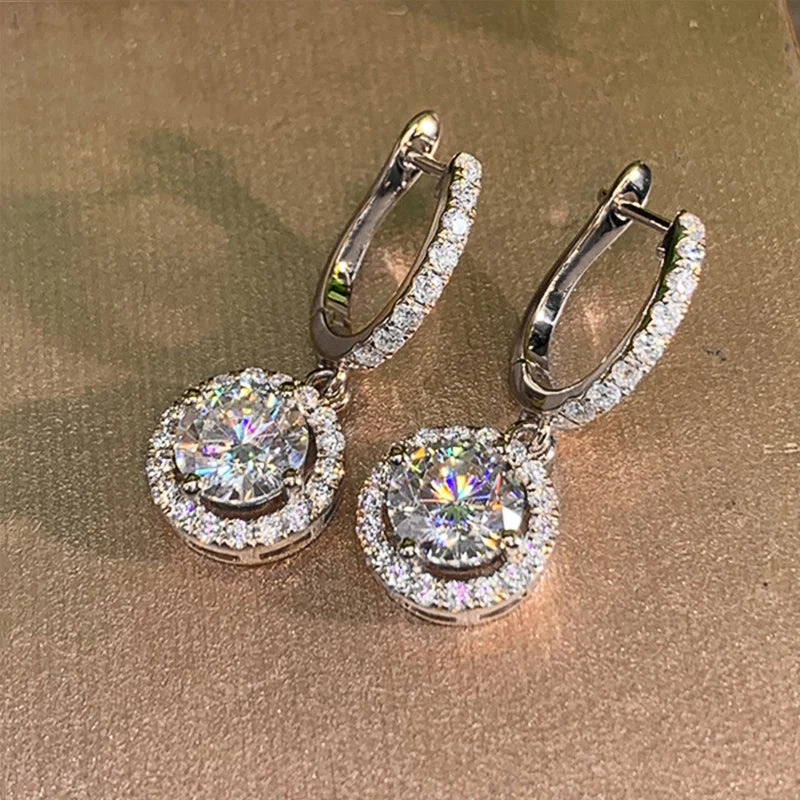 Huitan Versatile Classic Design Round Dangle Earrings For Women Dazzling Crystal CZ Engagement Wedding Jewelry Statement Earring