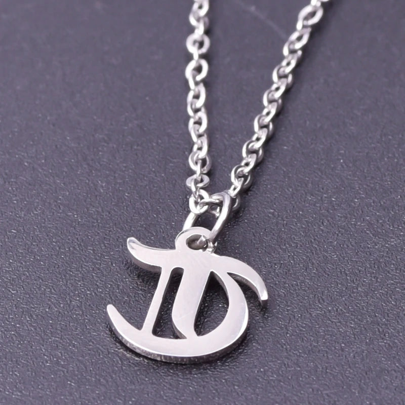 2pcs Stainless Steel Initial Necklace For Men Women Chain Old English Pendant 26 Letters Statement Necklaces Jewelry Couple Gift