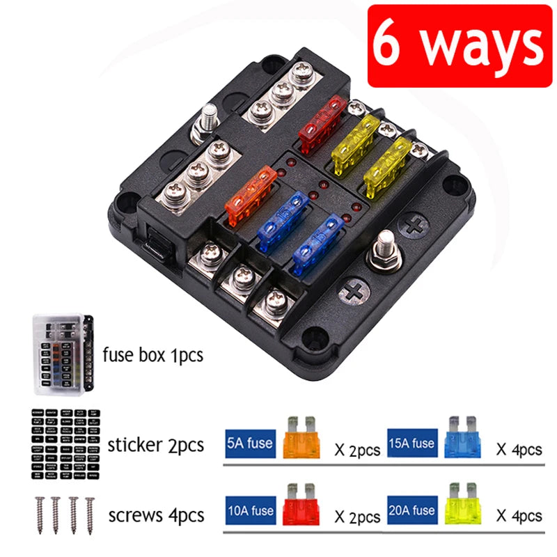 ACCESTING 6/12 Way Blade Fuse 12-24V Car Boat Fuse Box Holder With Plastic Cover For Power Panel Board Camper RV Accessorie