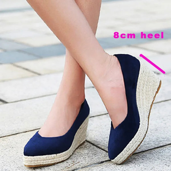 LIHUAMAO Red Suede wedge shoes women pumps pointed toe high heels platform espadrilles shoes princess wedding party