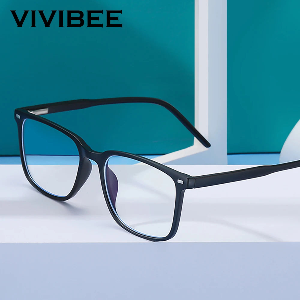 VIVIBEE Classic Square Blue Light Blocking Men Glasses Computer Gaming TR90 Black Anti Ray Eyeglasses Better Sleep Clear Eyewear