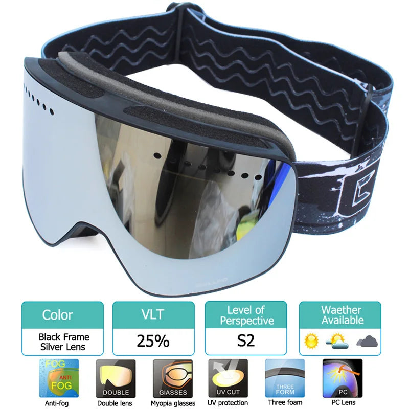 Ski Goggles with Magnetic Double Layer polarized Lens Skiing Anti-fog UV400 Snowboard Goggles Men Women Ski Glasses Eyewear case