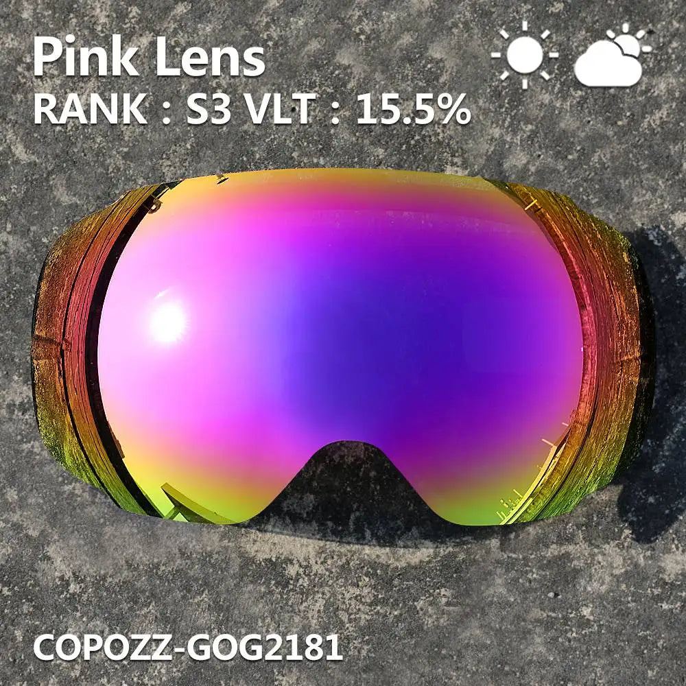 COPOZZ 2181 Magnetic Replacement Lens for Ski Goggles Anti-fog UV400 Spherical Ski Glasses Snowboard Goggles(Only Lens)