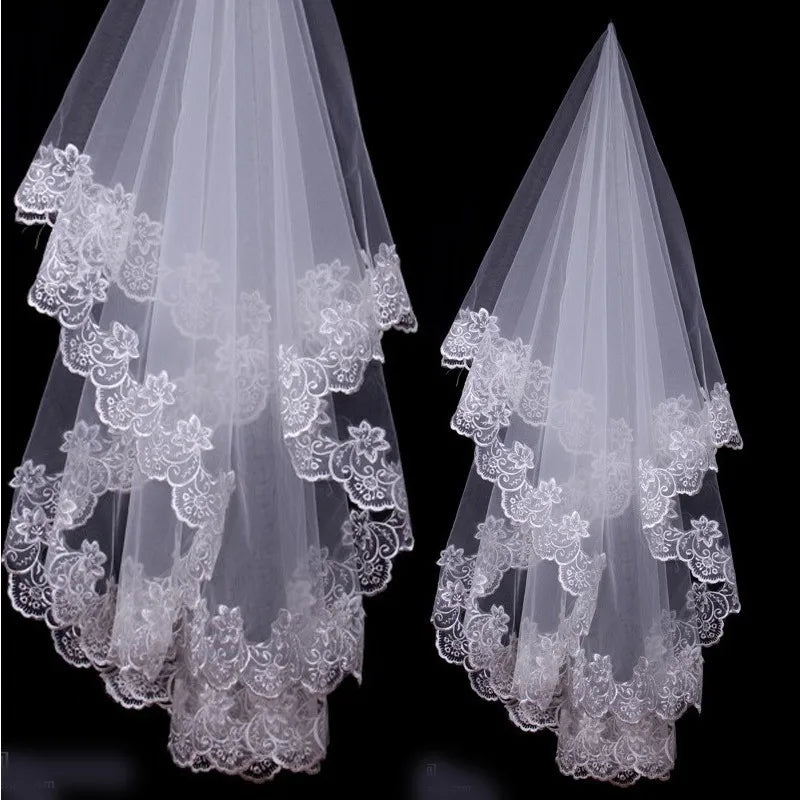 White Ivory Lace Embroidery Wedding Veils 1 Layer Married Wedding Accessories 2024