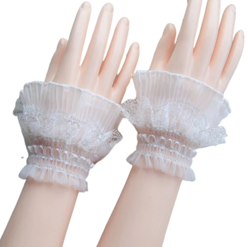 Ruffle Lace False Sleeve Sweater Lace Sleeves Detachable Wrist Cuffs Decor Steampunk Mesh Lace Horn Cuffs
