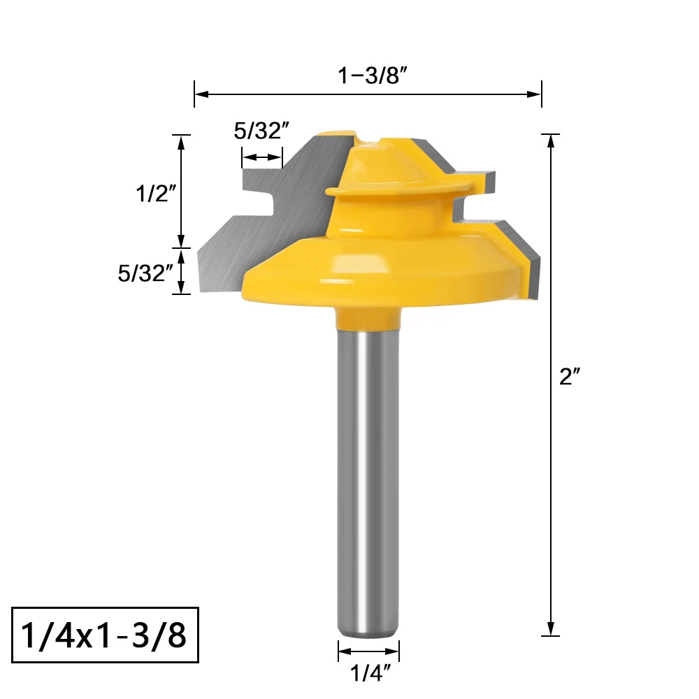 45 Degree Lock Miter Router Bit 1/4" 6mm Shank Woodworking Tenon Milling Cutter Tool Drilling Milling For Wood Carbide Alloy