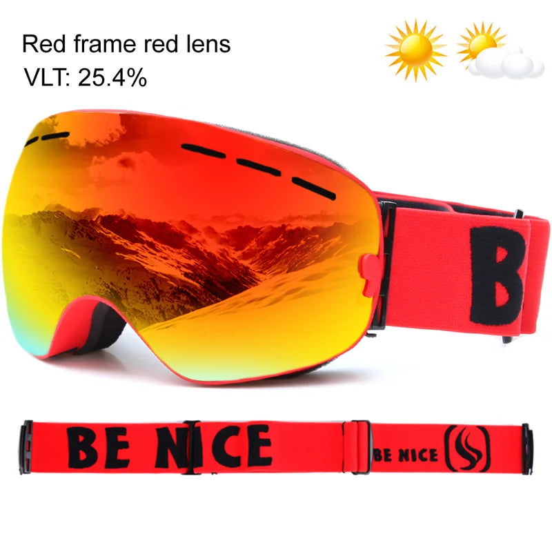 UV400 Anti-fog Double Layers Ski Goggles Big Lens Ski Mask Glasses Skiing Snow Snowboard Eyewear Mirror Polarize Goggles for men