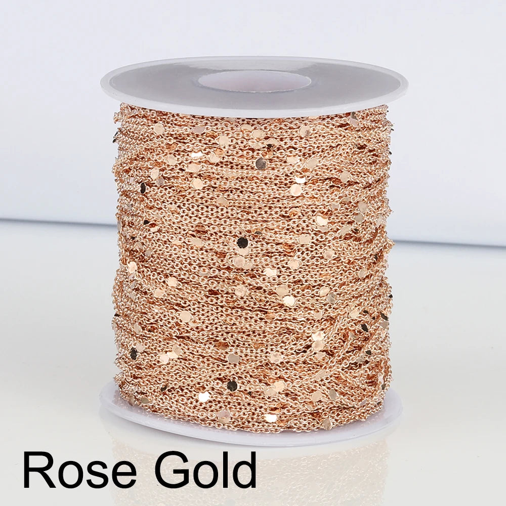 No Fade 2Meters Sequins Chain Necklace Gold Silver Chain Metal Copper Cable Chains Findings Jewelry Making Components Craft DIY