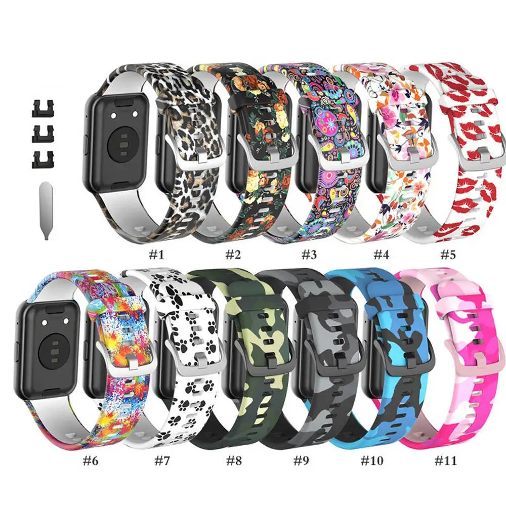 Sport Silicone Watchband For Huawei Watch Fit Strap Original SmarwatchWriststrap Belt Bracelet Printing Accessories with tool