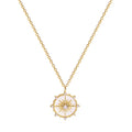 DIEYURO Stainless Steel Fashion Personality Geometric Zircon Necklace Shell Flower Pendant Hong Kong Style Clavicle Chain Gift