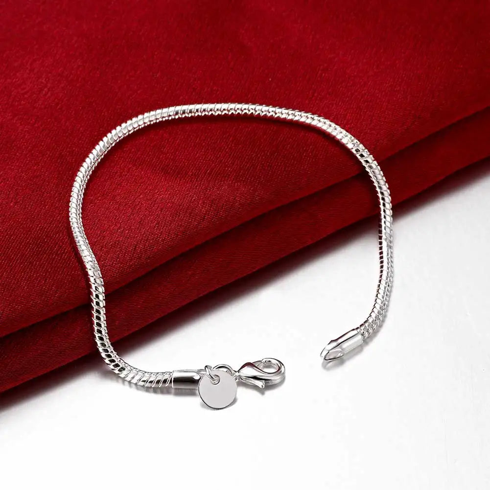 DOTEFFIL Silver Color 16/18/20/22/24/26/30 Inch Snake Chain Bracelet Necklace Sets For Women Man Fashion Charm Jewelry