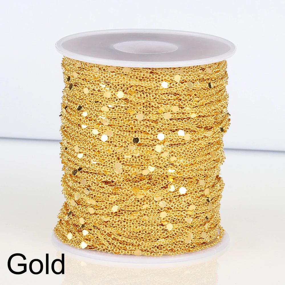 No Fade 2Meters Sequins Chain Necklace Gold Silver Chain Metal Copper Cable Chains Findings Jewelry Making Components Craft DIY