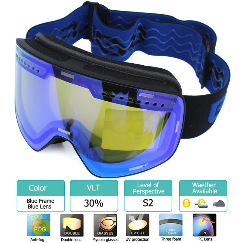 Ski Goggles with Magnetic Double Layer polarized Lens Skiing Anti-fog UV400 Snowboard Goggles Men Women Ski Glasses Eyewear case