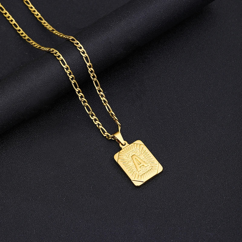 Initial Letter Pendant Necklace Stainless Steel Golden Cuban Chain A-Z Alphabet Name Jewelry For Men Women Gift