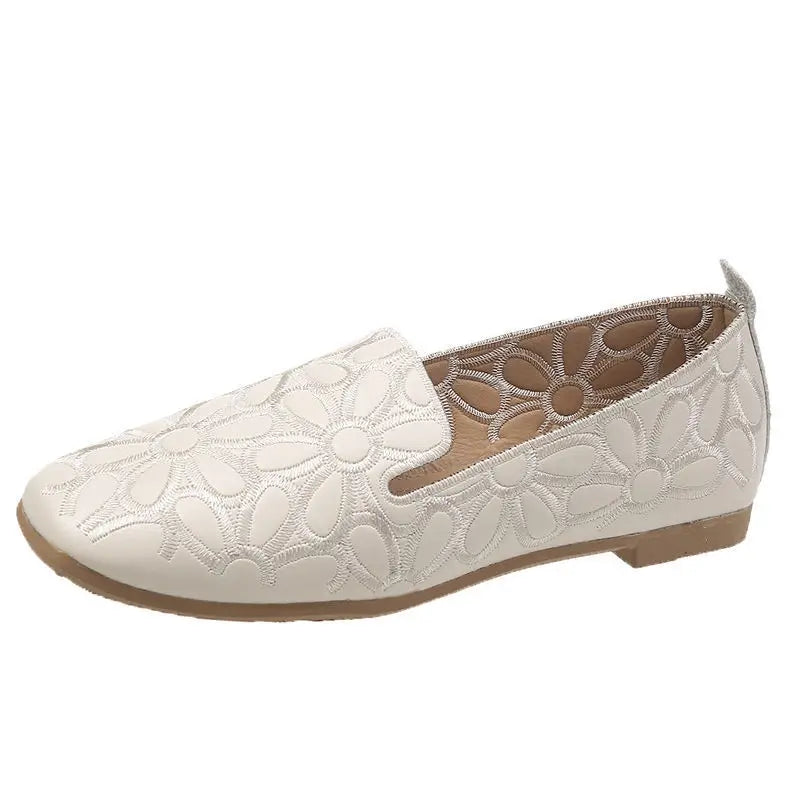 Size 35-42 Square Toe Summer Shoes for Women Embroidery Designer Shoes Soft Slipon Loafers Moccasin Leisure Women's Ballet Flats