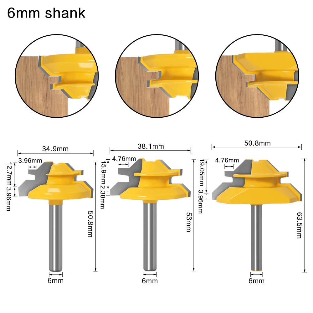 45 Degree Lock Miter Router Bit 1/4" 6mm Shank Woodworking Tenon Milling Cutter Tool Drilling Milling For Wood Carbide Alloy