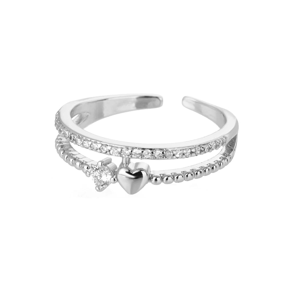 Double Layer Heart Zircon Rings For Women Stainless Steel Crystal Finger Ring 2026 Trend Wedding Jewelry Couple Gift anillos