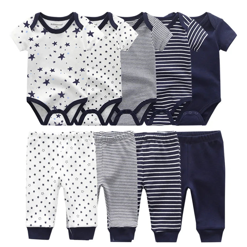 6/9/10PCS Baby Girl Clothes Newborn Solid Bodysuits+Pants Cotton Baby Boy Clothes Short Sleeve Girls Baby Clothing Cartoon
