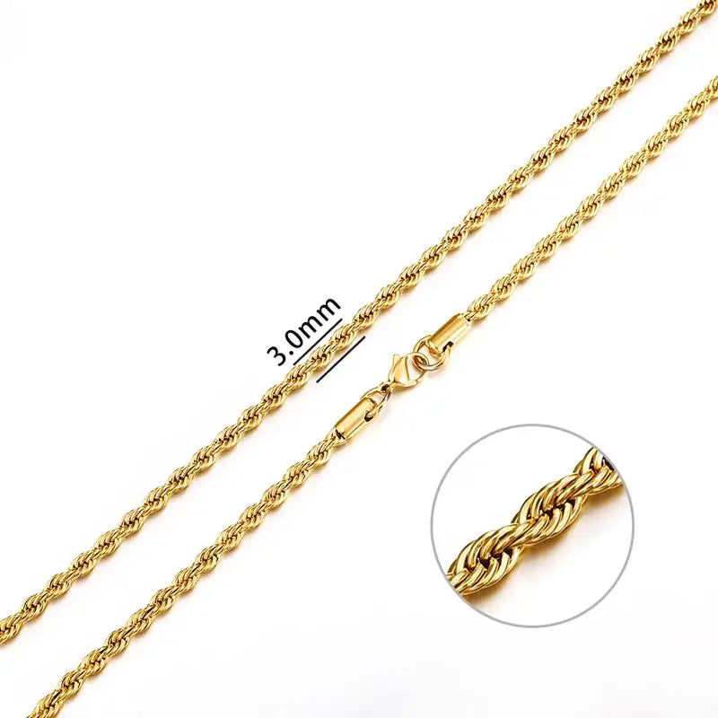 Jiayiqi 2mm-7mm Rope Chain Necklace Stainless Steel Never Fade Waterproof Choker Men Women Jewelry Silver Color Chains Gift