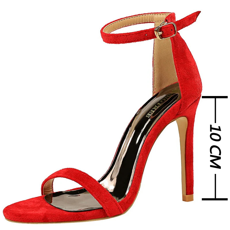 BIGTREE Shoes Summer Women Sandals Suede Hollow High Heels Stiletto Fashion Sandles Women Heels Ladies Shoes Women's Sandals
