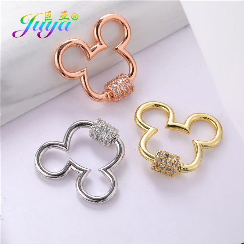 Juya Handmade Creative 18K Gold Plated Brass Screw Locks Carabiner Clasps Accessories For DIY Mesh Chains Pendant Jewelry Making