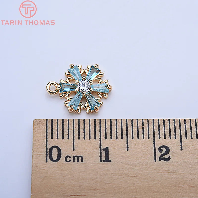 (913)4PCS 13x10MM 24K Gold Color Brass with Zircon Snowflake Charms Pendants Brass With High Quality Diy  Findings Accessories