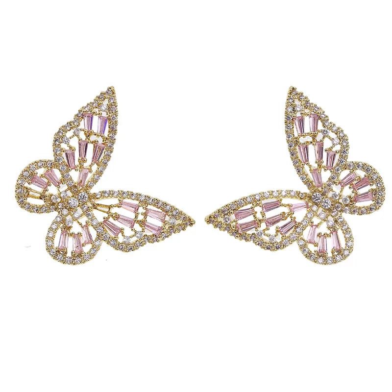 2023 New Butterfly Zircon Earrings Women's Korean Luxury Jewelry Literary Style Earrings Net Red Temperament Simple New Earrings