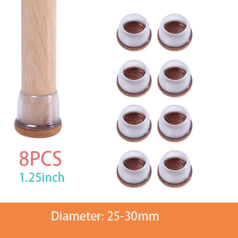 8PCS Thick Rubber Chair Leg Protector Covers Felt Bottom Furniture Pads Floor Protectors Caps to Reduce Noise And Prevent Scratc