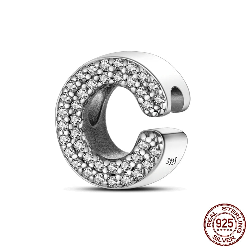 26 A-Z Alphabet Beads 925 Sterling Silver LOVE Letter Charm Fit Original Bangle Charms Bracelet CZ Zircon Bead Jewelry