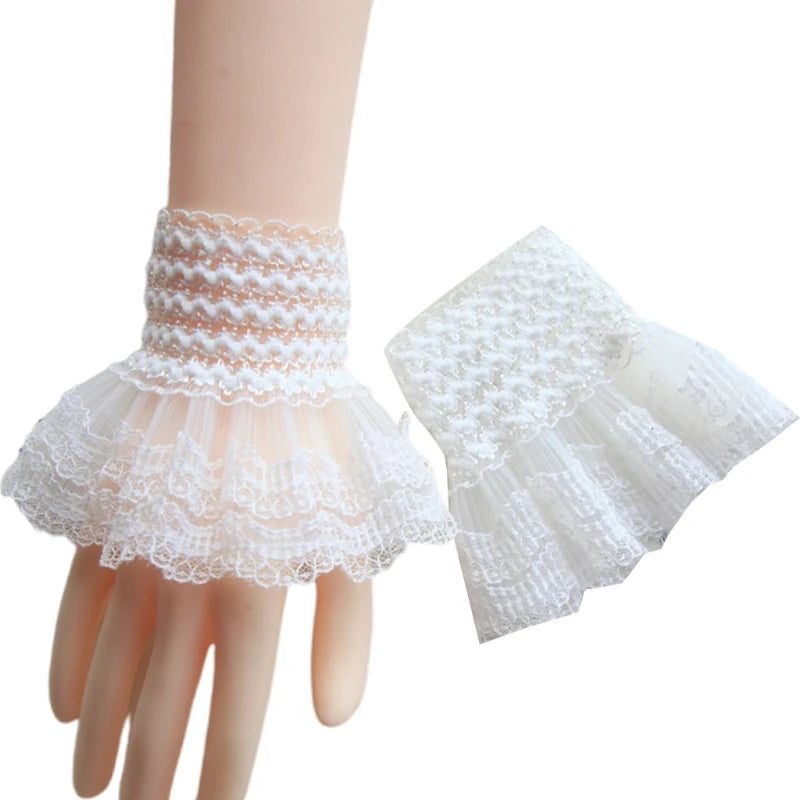 Ruffle Lace False Sleeve Sweater Lace Sleeves Detachable Wrist Cuffs Decor Steampunk Mesh Lace Horn Cuffs