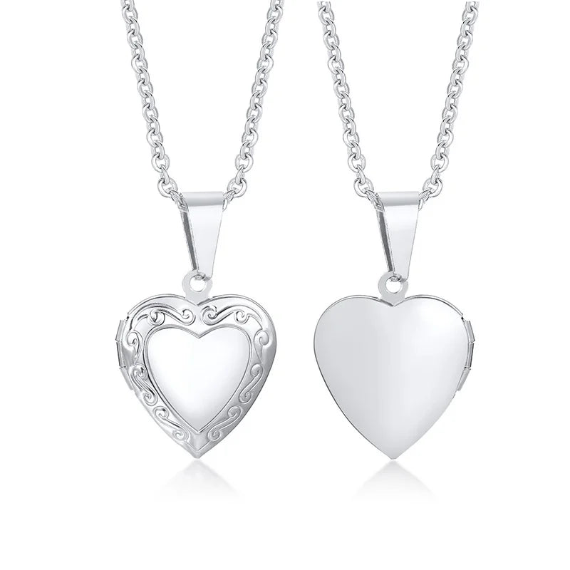Delicate Floral Oval Heart Locket Pendant Necklaces for Women,Stainless Steel Photo Frame Promise Love Keepsake Gift