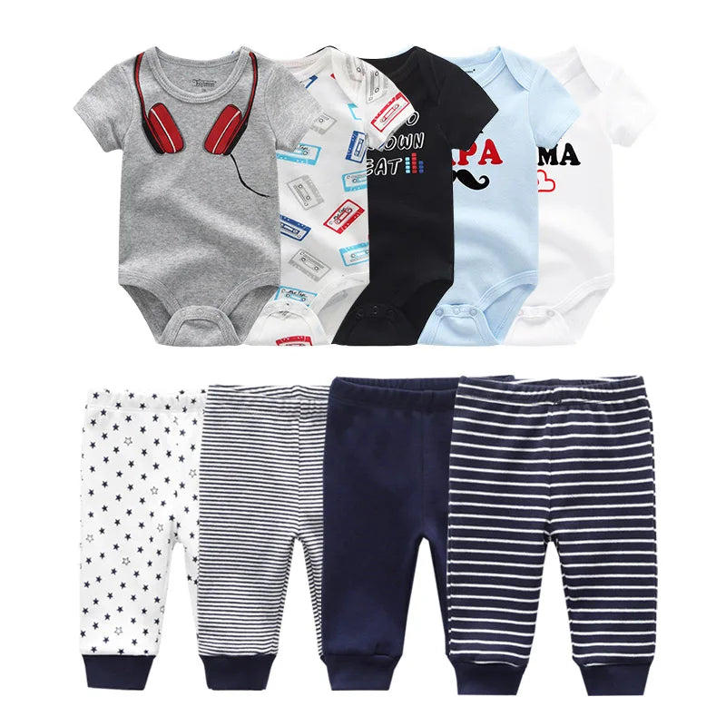 6/9/10PCS Baby Girl Clothes Newborn Solid Bodysuits+Pants Cotton Baby Boy Clothes Short Sleeve Girls Baby Clothing Cartoon