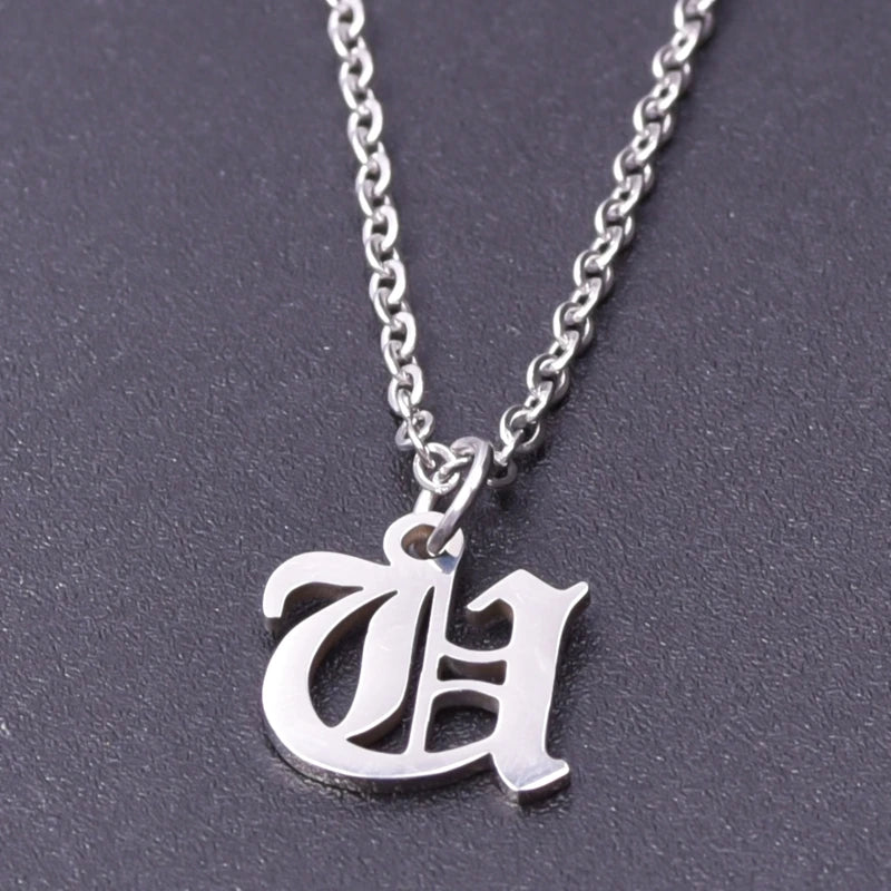2pcs Stainless Steel Initial Necklace For Men Women Chain Old English Pendant 26 Letters Statement Necklaces Jewelry Couple Gift