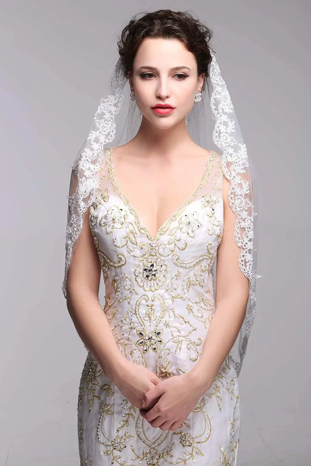 Noiva Short One Layer Lace Edge White Ivory Wedding Veil Tulle Bridal Veil Cheap Wedding Accessories Voile Mariage