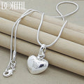 DOTEFFIL Silver Color Solid Small Heart Pendant Necklace 16-30 Inch Snake Chain For Women Wedding Charm Fashion Jewelry