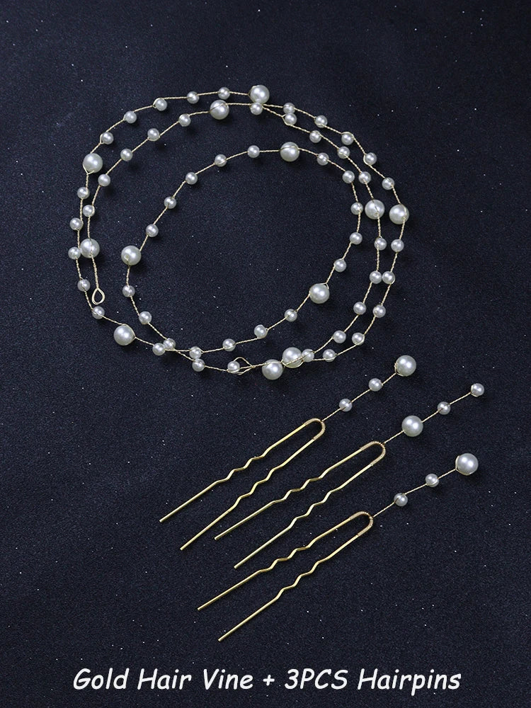 Elegant Silver Bridal Hair Vine Beads Handmade Women Headband for Banquet Party Hair Ornaments Wedding Hair Accessories Jewelry