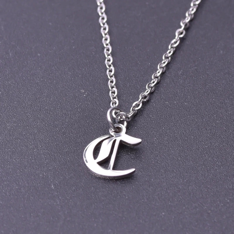 2pcs Stainless Steel Initial Necklace For Men Women Chain Old English Pendant 26 Letters Statement Necklaces Jewelry Couple Gift