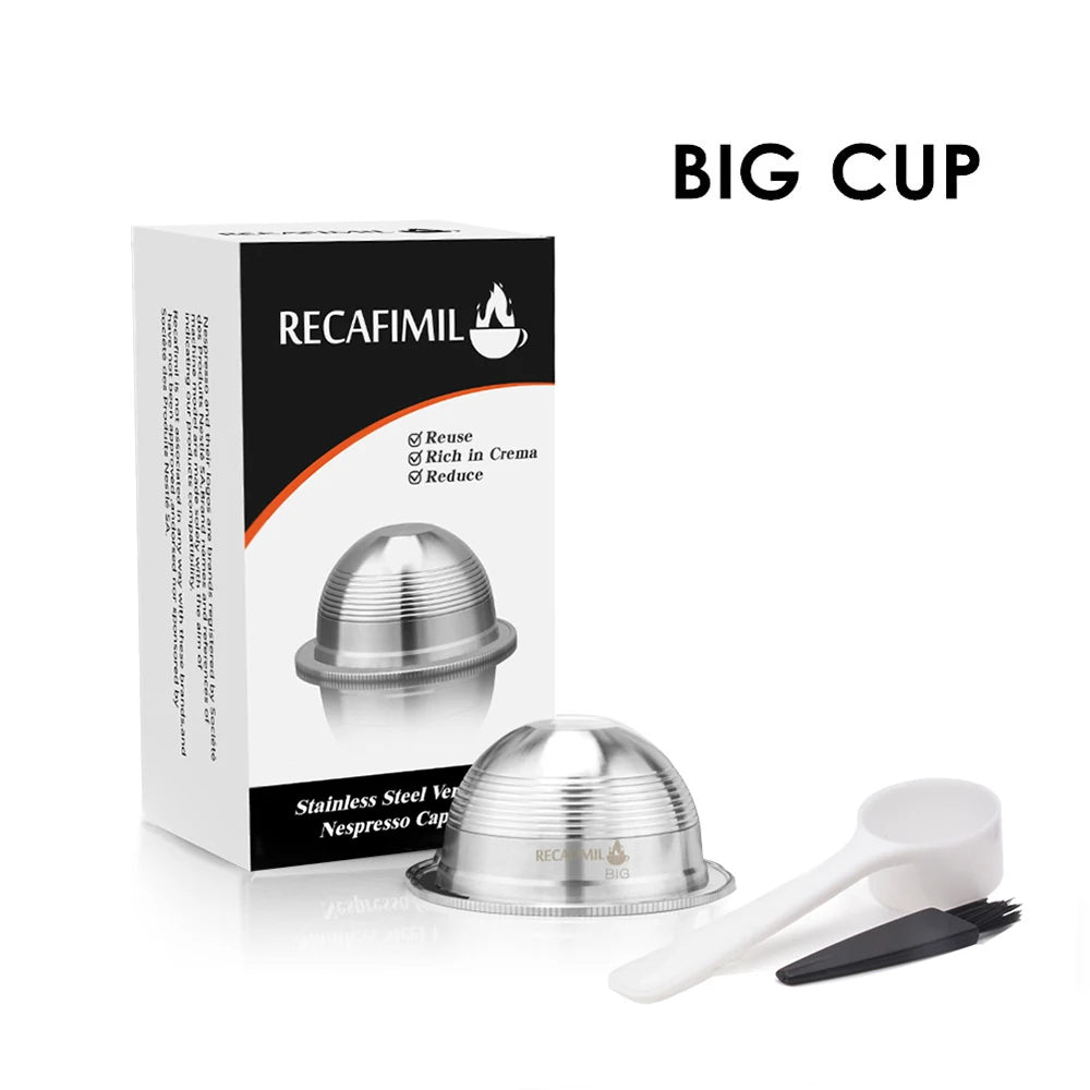 ICafilas Espresso Capsulas Recargables Nespresso Vertuoline & Vertuo Stainless Steel (G2) Refillable Capsule Reusable Filter ODS