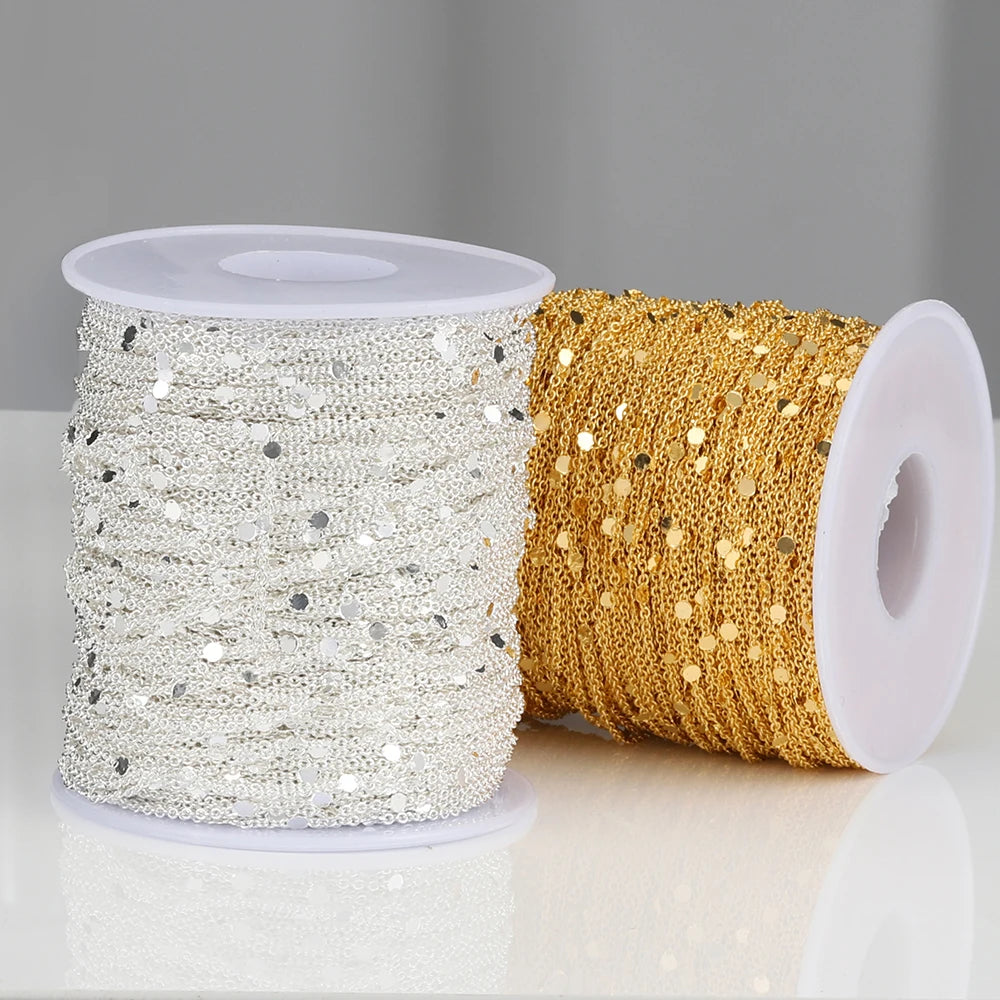 No Fade 2Meters Sequins Chain Necklace Gold Silver Chain Metal Copper Cable Chains Findings Jewelry Making Components Craft DIY
