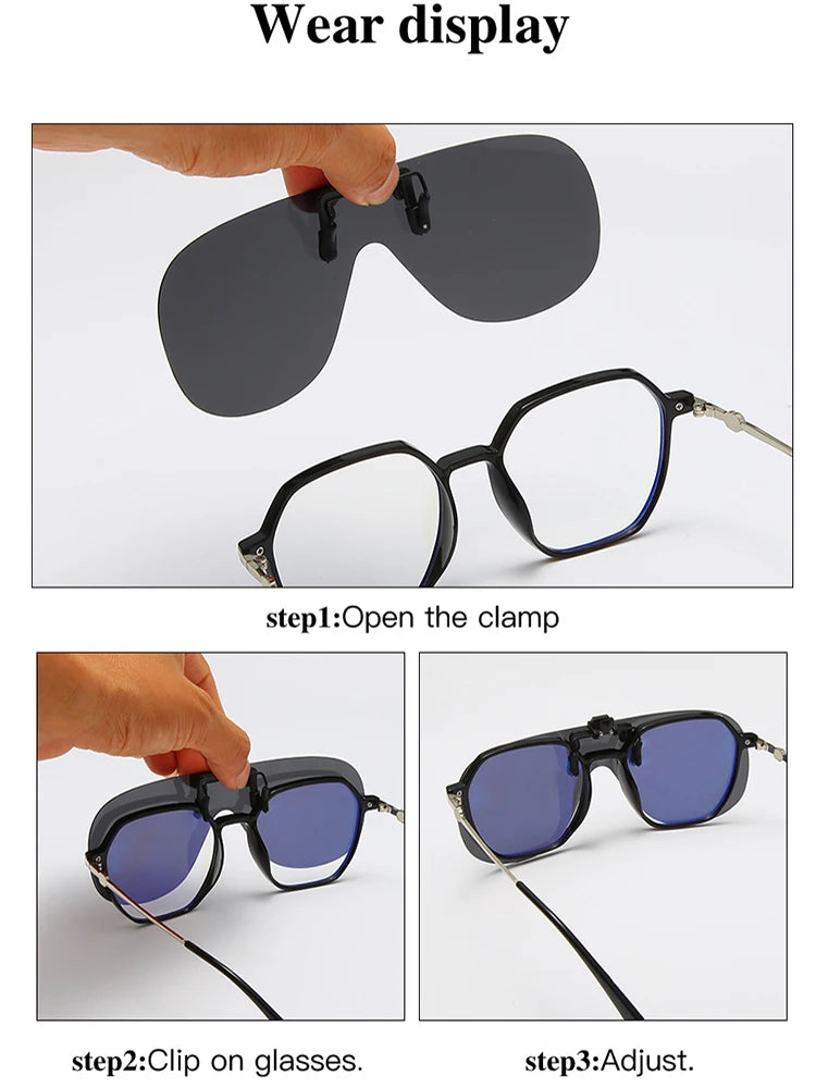 VIVIBEE Polarized Flip Up Clip On Sunglasses for Glasses Men Oversized Driving UV400 Mirror Red Fishing Night Vision Eyeglasses